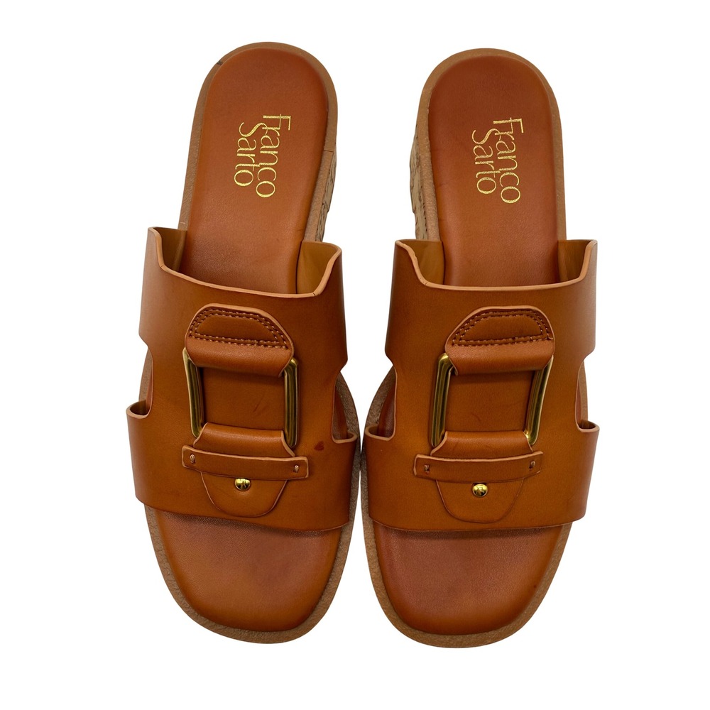 Franco Sarto Hesta Sandals Womens 8 Brown Excellent Cork Platform Buckle Slide